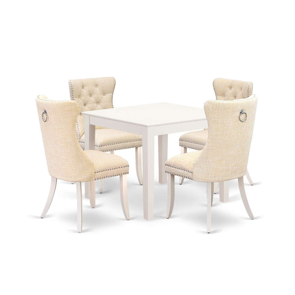 East West Furniture OXDA5-LWH-32 5 Piece Dinette Set for Small Spaces Contains a Square Dining Table and 4 Upholstered Parson Chairs, 36x36 Inch, linen white