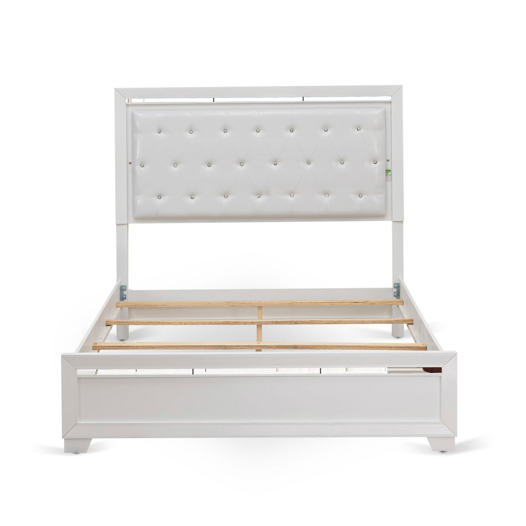 East West Furniture PA05-Q00000 Pandora Wooden Queen Bed - Wood Bed Frame with Adjustable Wood Slat - White Finish
