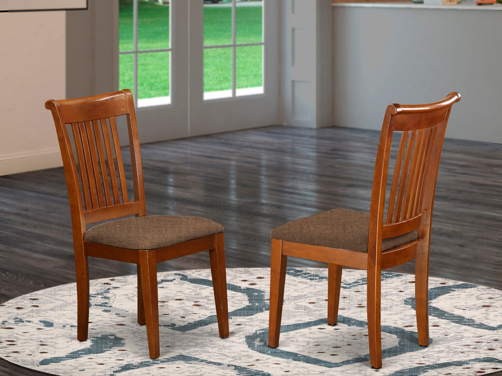 East West Furniture POC-SBR-C Portland Dining Chairs - Linen Fabric Upholstered Wooden Chairs
