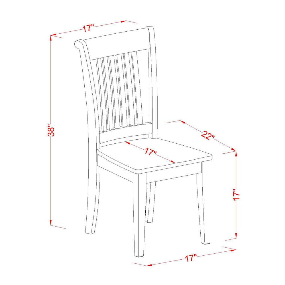 East West Furniture POC-SBR-W Portland Dining Room Chairs - Slat Back Wood Seat Chairs