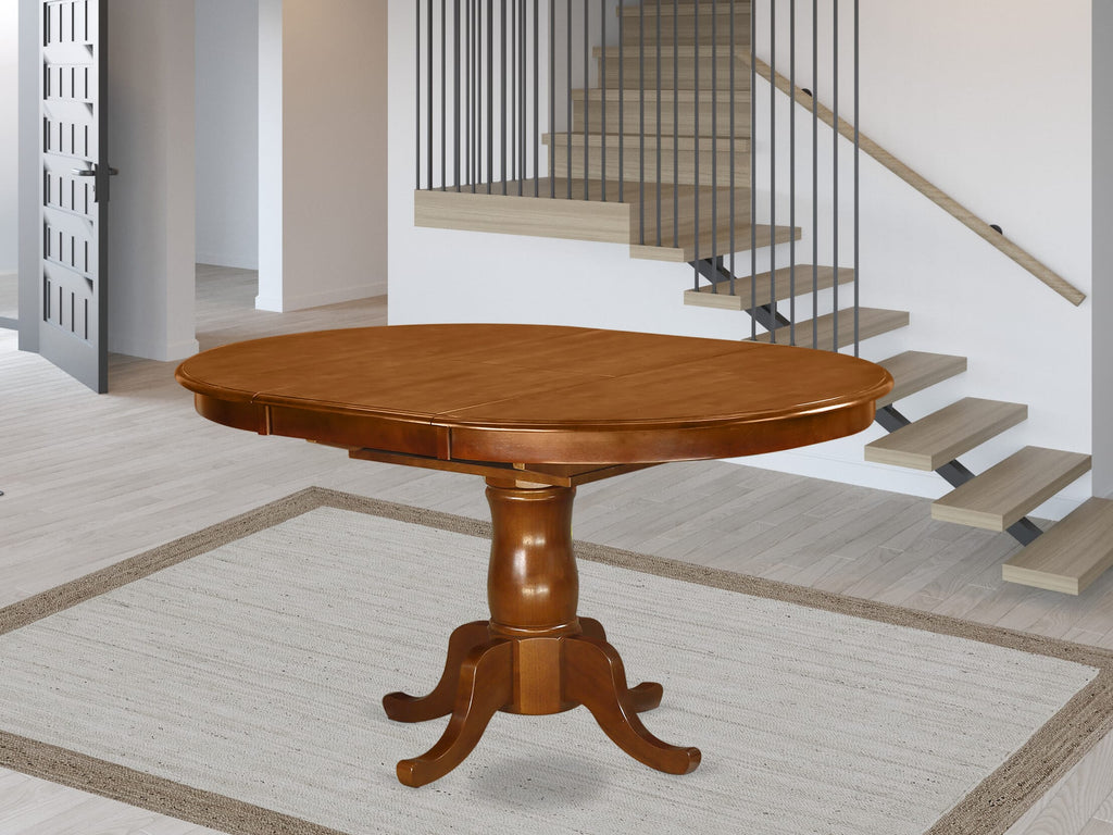East West Furniture POT-SBR-TP Portland Modern Dining Table - an Oval Kitchen Table Top with Butterfly Leaf & Pedestal Base