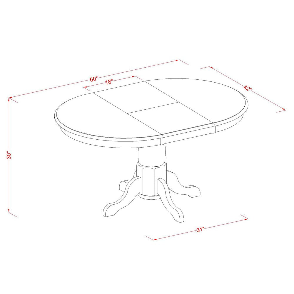 East West Furniture POT-SBR-TP Portland Modern Dining Table - an Oval Kitchen Table Top with Butterfly Leaf & Pedestal Base