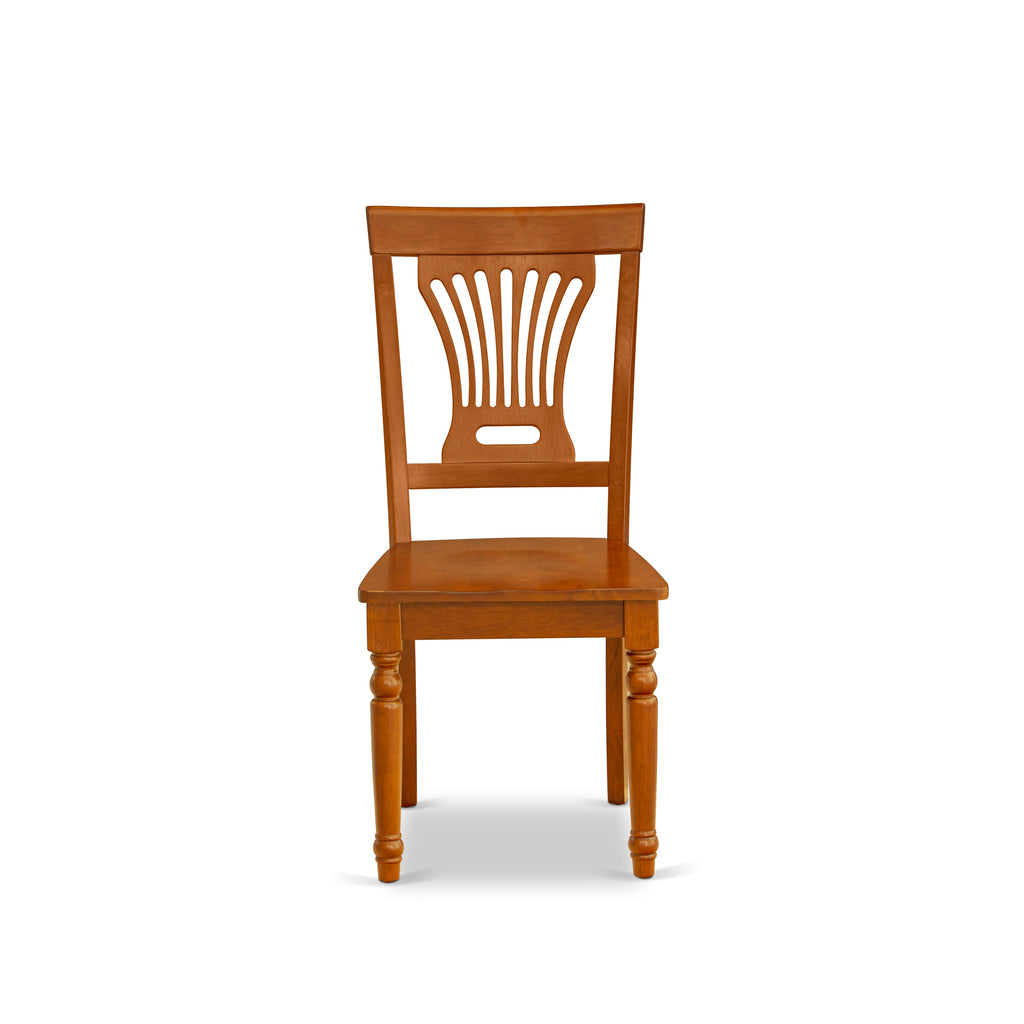 East West Furniture PVC-SBR-W Plainville Dining Chairs - Stylish Back Wood Seat Kitchen Chairs