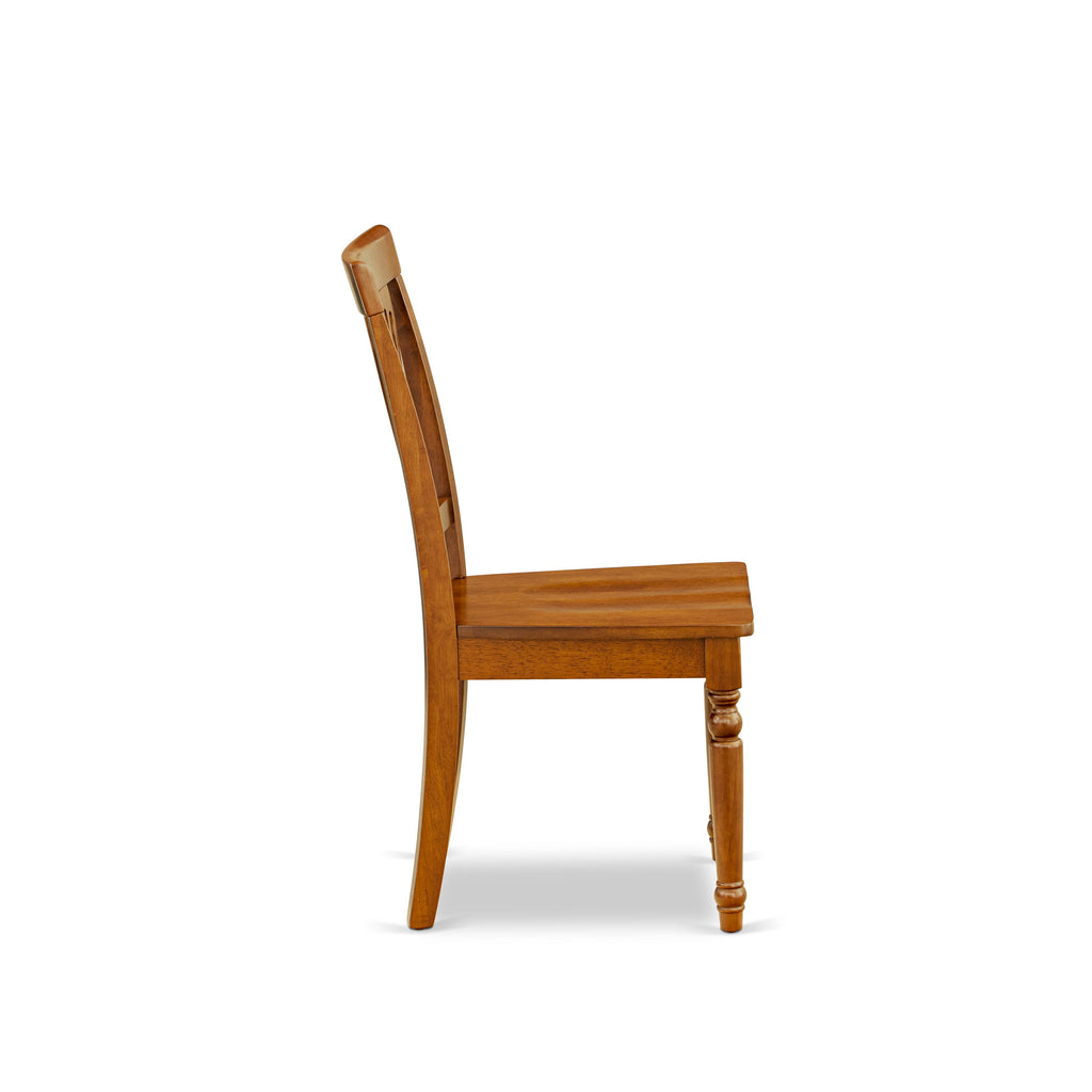 East West Furniture PVC-SBR-W Plainville Dining Chairs - Stylish Back Wood Seat Kitchen Chairs