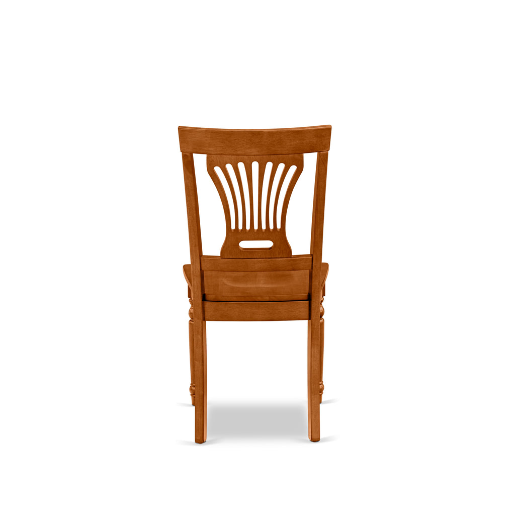 East West Furniture PVC-SBR-W Plainville Dining Chairs - Stylish Back Wood Seat Kitchen Chairs