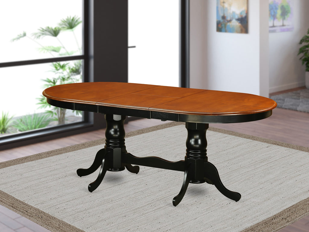 East West Furniture PVT-BLK-TP Plainville Modern Dining Table - an Oval Kitchen Table Top with Butterfly Leaf & Double Pedestal Base, 42x78 Inch, Black & Cherry