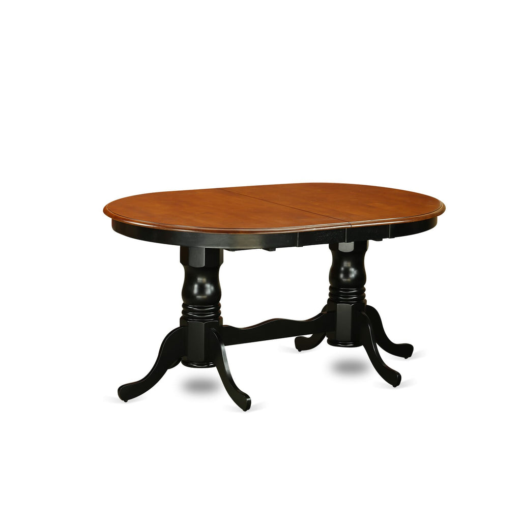 East West Furniture PVT-BLK-TP Plainville Modern Dining Table - an Oval Kitchen Table Top with Butterfly Leaf & Double Pedestal Base
