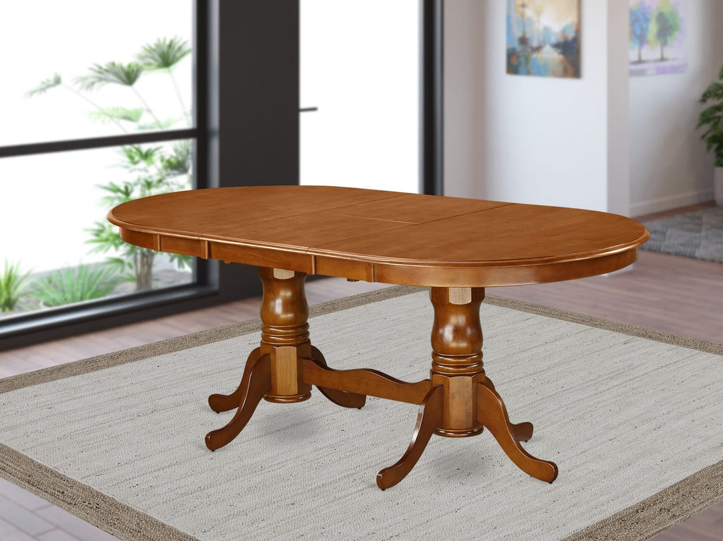 East West Furniture PVT-SBR-TP Plainville Kitchen Table - an Oval Dining Table Top with Butterfly Leaf & Double Pedestal Base, 42x78 Inch, Saddle Brown