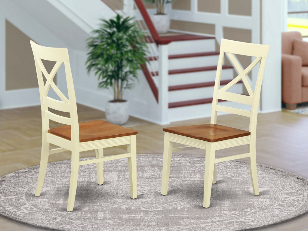 East West Furniture QUC-WHI-W Quincy Dining Room Chairs - Cross Back Solid Wood Seat Chairs