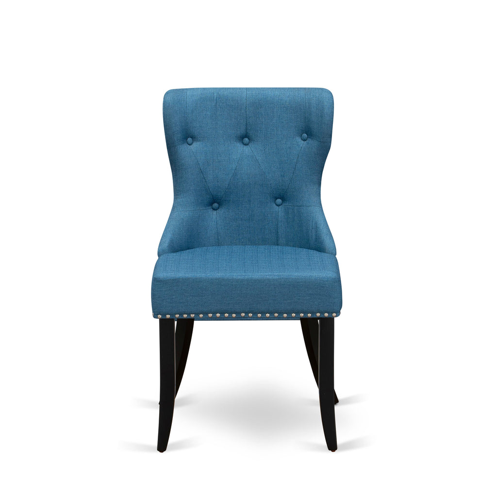 East West Furniture X626SI121-7 7 Piece Kitchen Table & Chairs Set Consist of a Rectangle Dining Room Table with X-Legs and 6 Blue Linen Fabric Upholstered Chairs, 36x60 Inch, Multi-Color