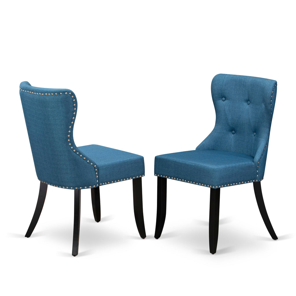 East West Furniture X626SI121-5 5 Piece Dining Set Includes a Rectangle Dining Room Table with X-Legs and 4 Blue Linen Fabric Upholstered Chairs, 36x60 Inch, Multi-Color