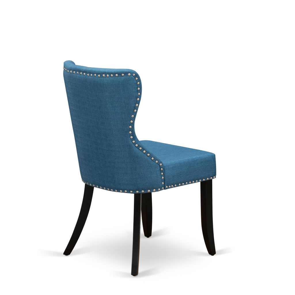 East West Furniture X626SI121-7 7 Piece Kitchen Table & Chairs Set Consist of a Rectangle Dining Room Table with X-Legs and 6 Blue Linen Fabric Upholstered Chairs, 36x60 Inch, Multi-Color