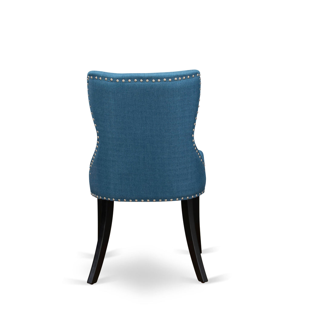 East West Furniture X626SI121-7 7 Piece Kitchen Table & Chairs Set Consist of a Rectangle Dining Room Table with X-Legs and 6 Blue Linen Fabric Upholstered Chairs, 36x60 Inch, Multi-Color