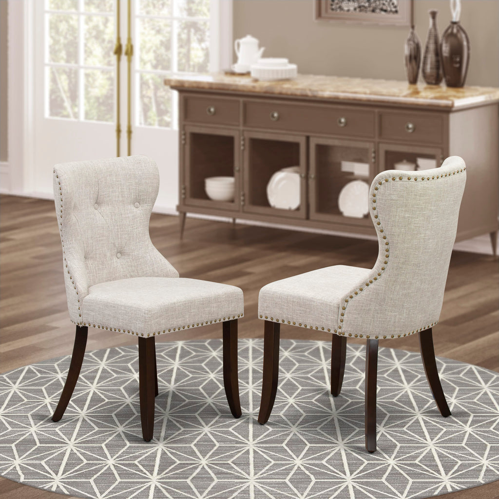 East West Furniture SIP3T35 Sion Parson Dining Room Chairs - Button Tufted Nailhead Trim Doeskin Linen Fabric Upholstered Chairs