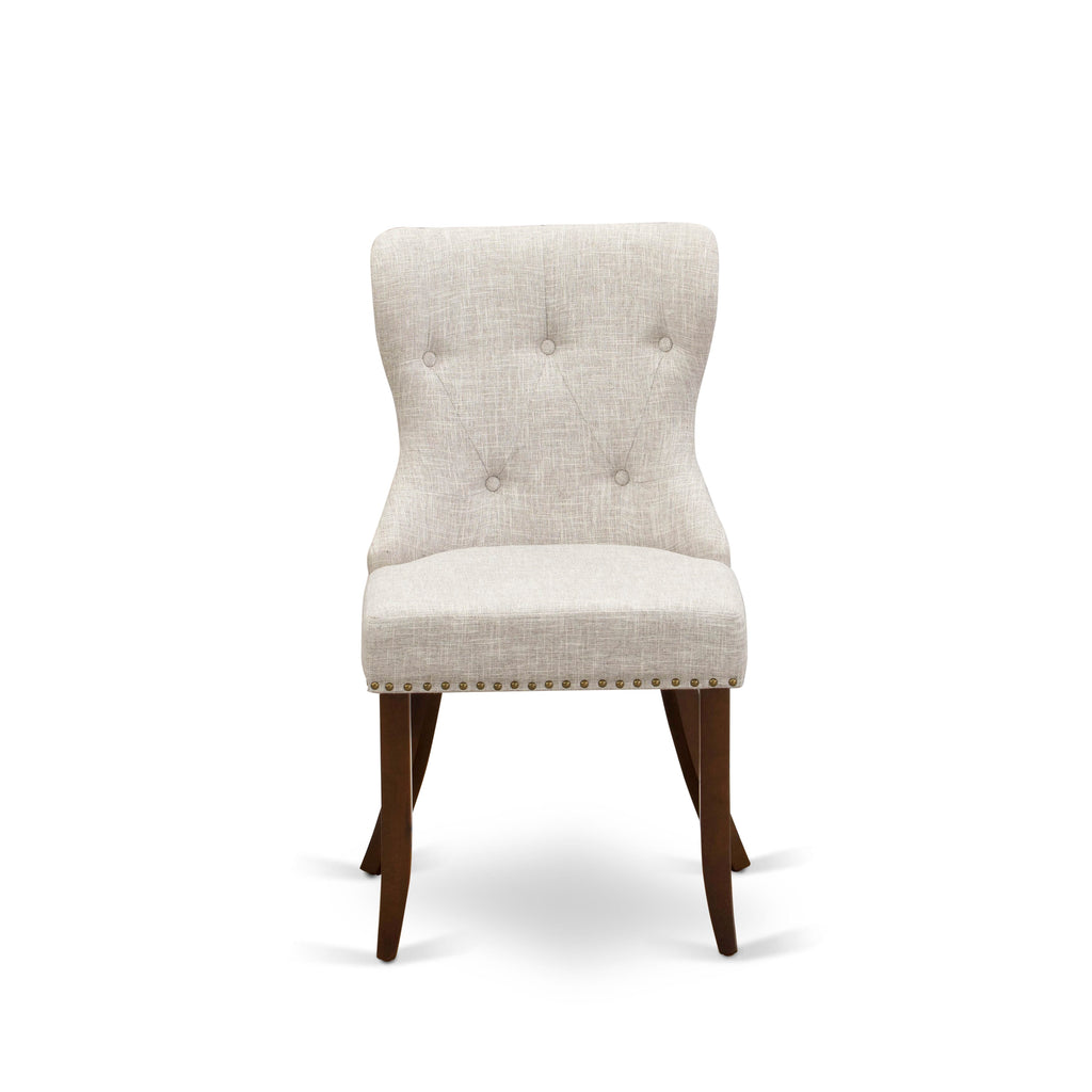 East West Furniture SIP3T35 Sion Parson Dining Room Chairs - Button Tufted Nailhead Trim Doeskin Linen Fabric Upholstered Chairs