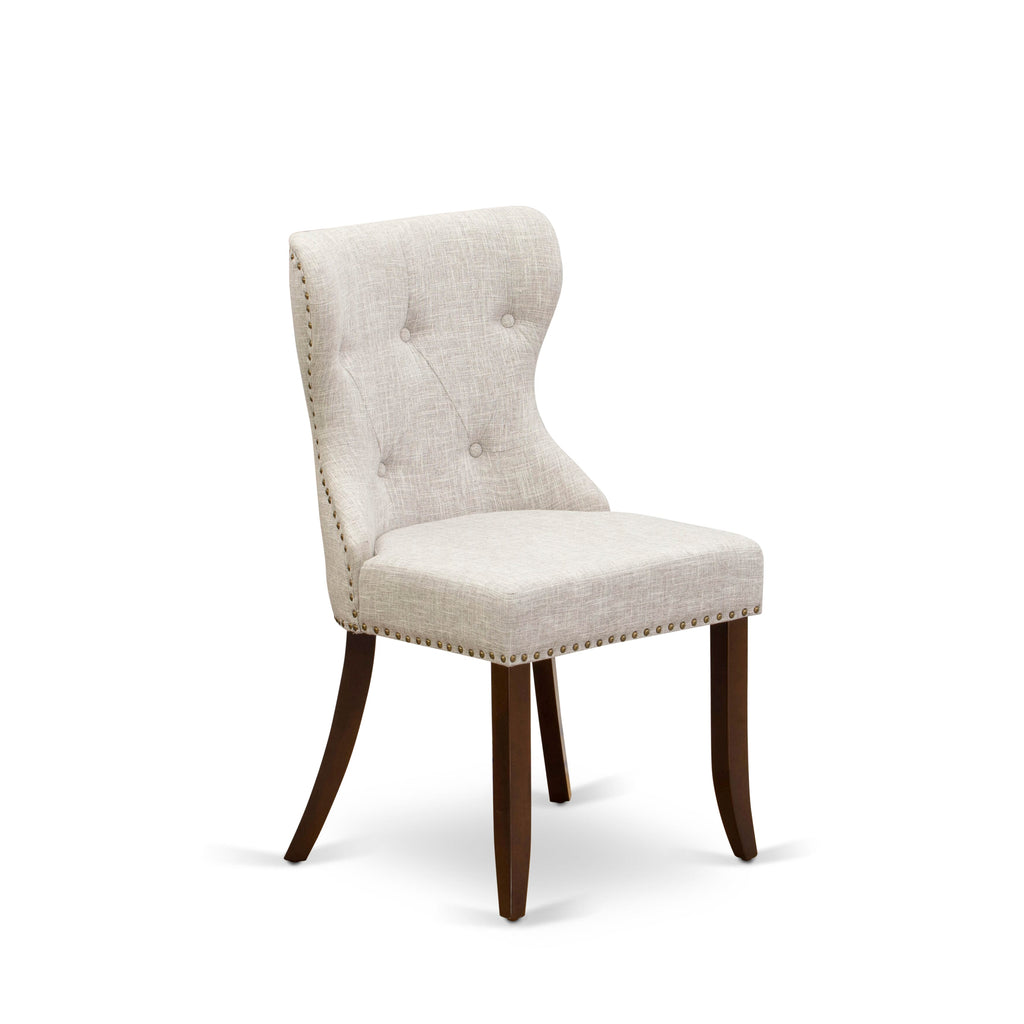 East West Furniture SIP3T35 Sion Parson Dining Room Chairs - Button Tufted Nailhead Trim Doeskin Linen Fabric Upholstered Chairs
