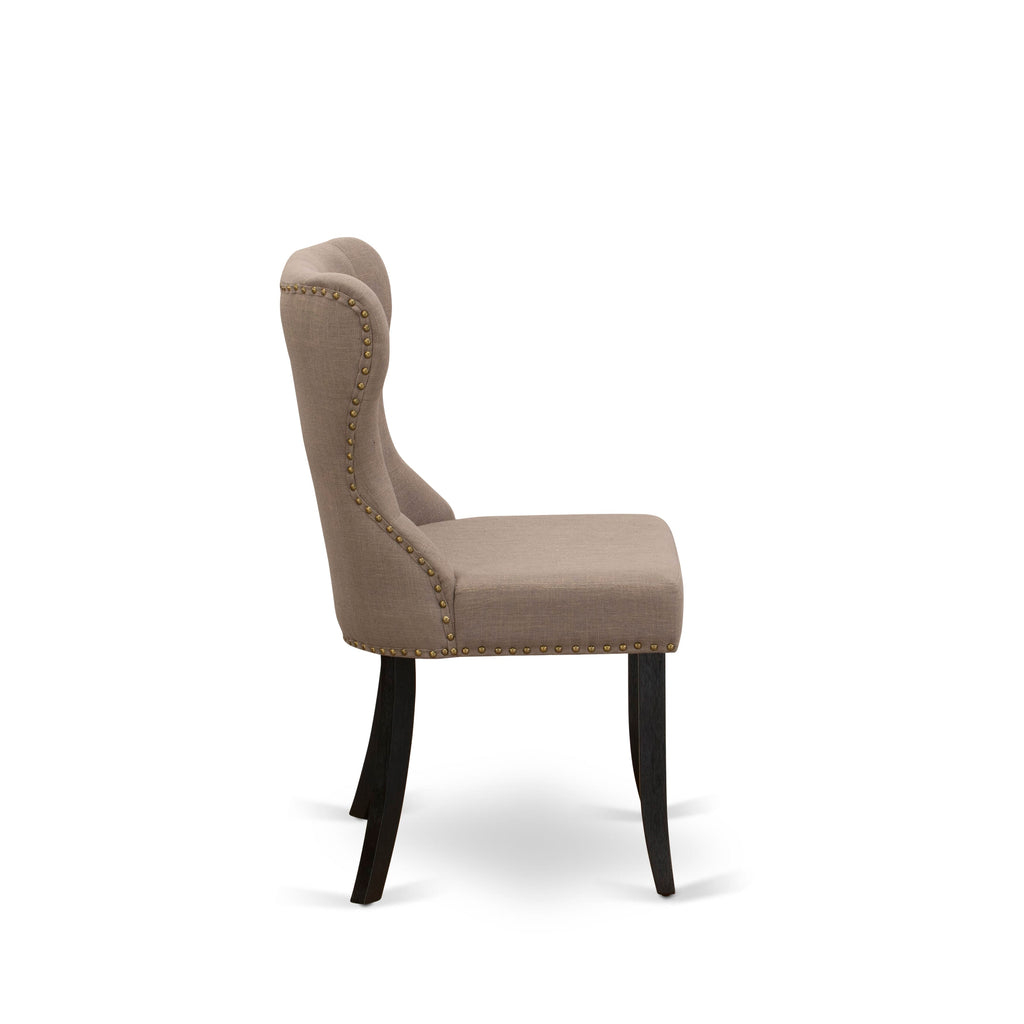 East West Furniture V626SI648-6 6-Pc Dinette Set with Coffee Linen Fabric Seat and Button Tufted Chair Back Dining Chairs and Wooden Dining Bench - Dining Table - linen white Finish