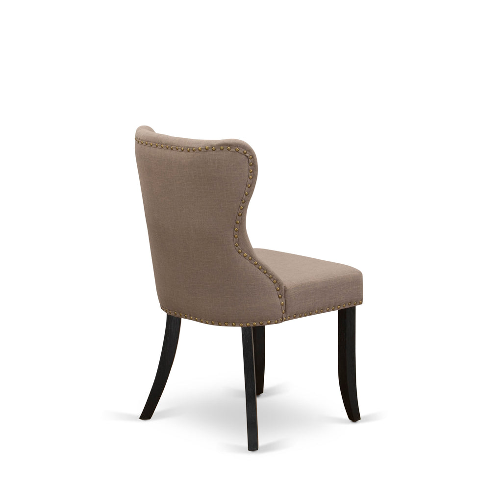 East West Furniture X626SI648-5 5 Piece Modern Dining Table Set Includes a Rectangle Wooden Table with X-Legs and 4 Coffee Linen Fabric Parsons Dining Chairs
