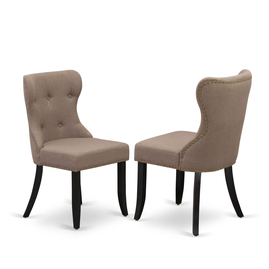 East West Furniture X626SI648-5 5 Piece Modern Dining Table Set Includes a Rectangle Wooden Table with X-Legs and 4 Coffee Linen Fabric Parsons Dining Chairs