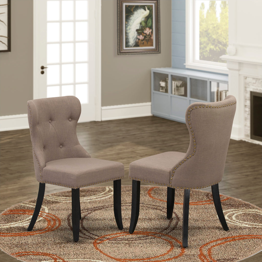 East West Furniture V626SI648-5 5-Piece Dining Table Set - Coffee Linen Fabric Seat and Button Tufted Chair Back Dining Chairs and Rectangular Table - linen white Finish