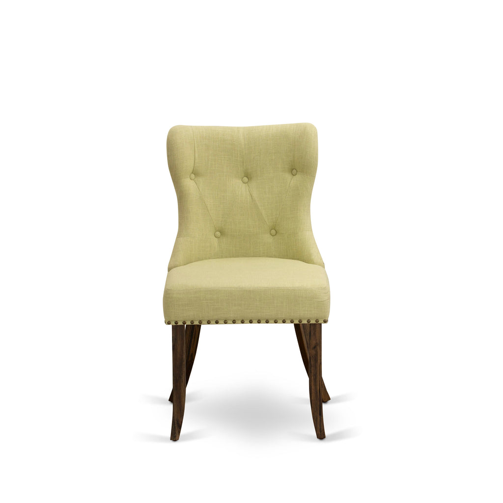 East West Furniture 9-Pc Kitchen Dining Set- 8 Dining Chair with Limelight Linen Fabric Seat and Button Tufted Chair Back - Rectangular Table top & Wooden Cross Legs (Distressed Jacobean Finish)