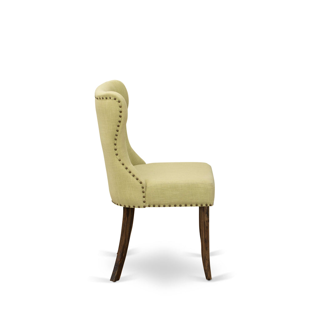 East West Furniture X777SI737-5 5-Pc Dining Room Set- 4 Parson Dining Chairs with Limelight Linen Fabric Seat and Button Tufted Chair Back - Rectangular Table (Distressed Jacobean Finish)