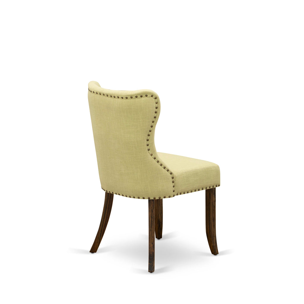 East West Furniture X777SI737-5 5-Pc Dining Room Set- 4 Parson Dining Chairs with Limelight Linen Fabric Seat and Button Tufted Chair Back - Rectangular Table (Distressed Jacobean Finish)