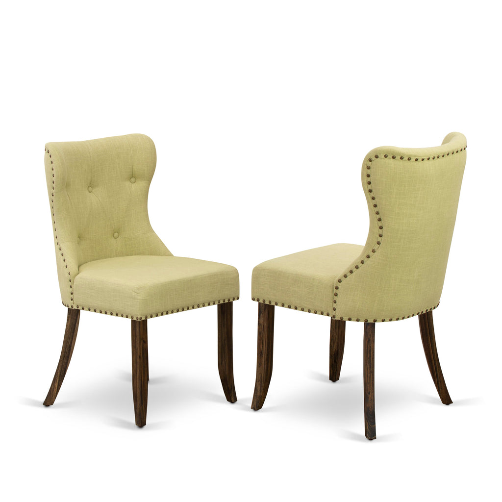 East West Furniture X727SI737-5 5 Piece Modern Dining Table Set Includes a Rectangle Wooden Table with X-Legs and 4 Limelight Linen Fabric Parson Dining Chairs