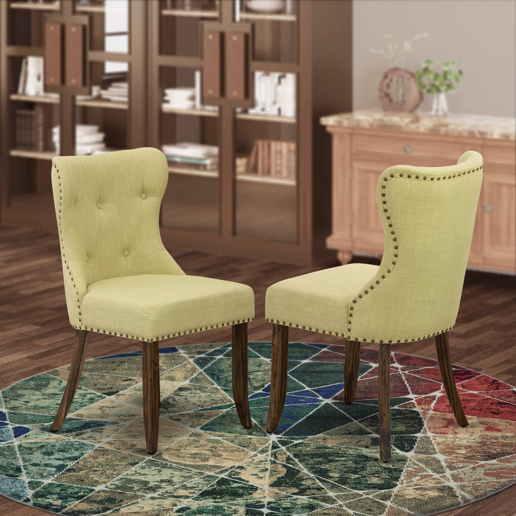 East West Furniture 9-Pc Kitchen Dining Set- 8 Dining Chair with Limelight Linen Fabric Seat and Button Tufted Chair Back - Rectangular Table top & Wooden Cross Legs (Distressed Jacobean Finish)