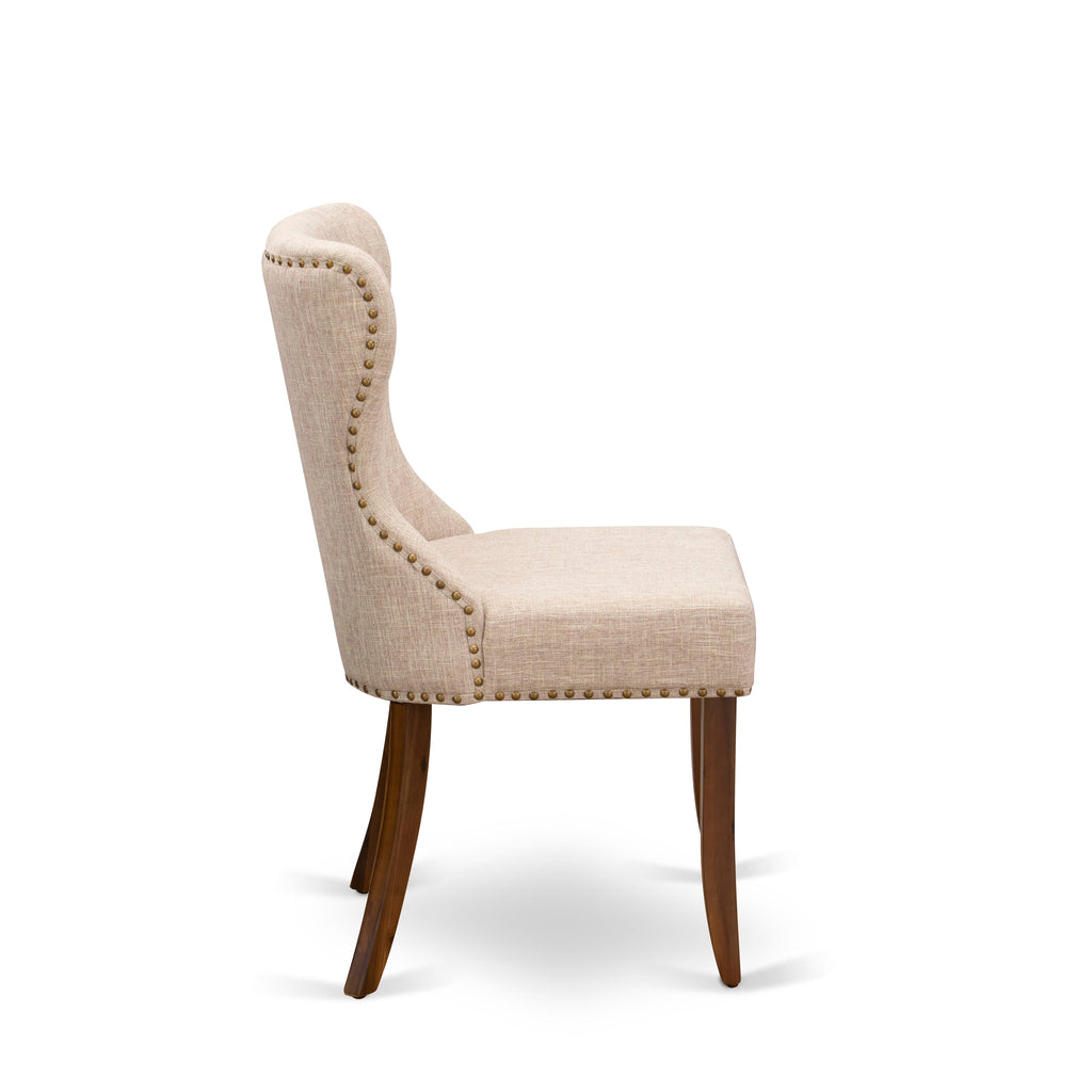 Luxe by East West Furniture - NESI7-AWA-04 - 7-piece Dining Room Table Set consists of a Modern Table and 6 Light Tan Linen Fabric Dining Chairs with Button Tufted Back - Antique Walnut Finish