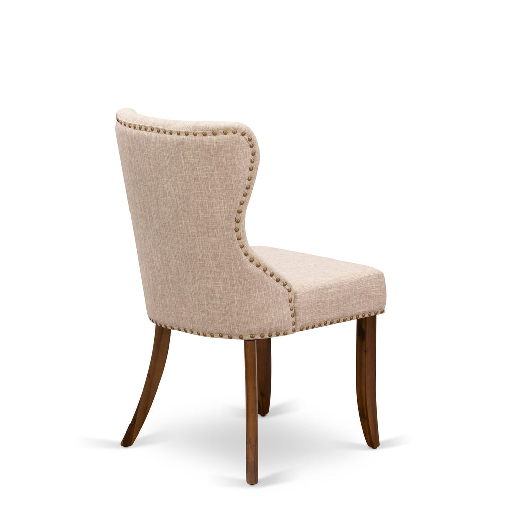 Luxe by East West Furniture - LKSI5-AWA-04 - 5-pc Mid Century Dining Set consists of a Modern Dining Table and 4 Light Tan Linen Fabric Modern Chairs with Button Tufted Back - Antique Walnut Finish