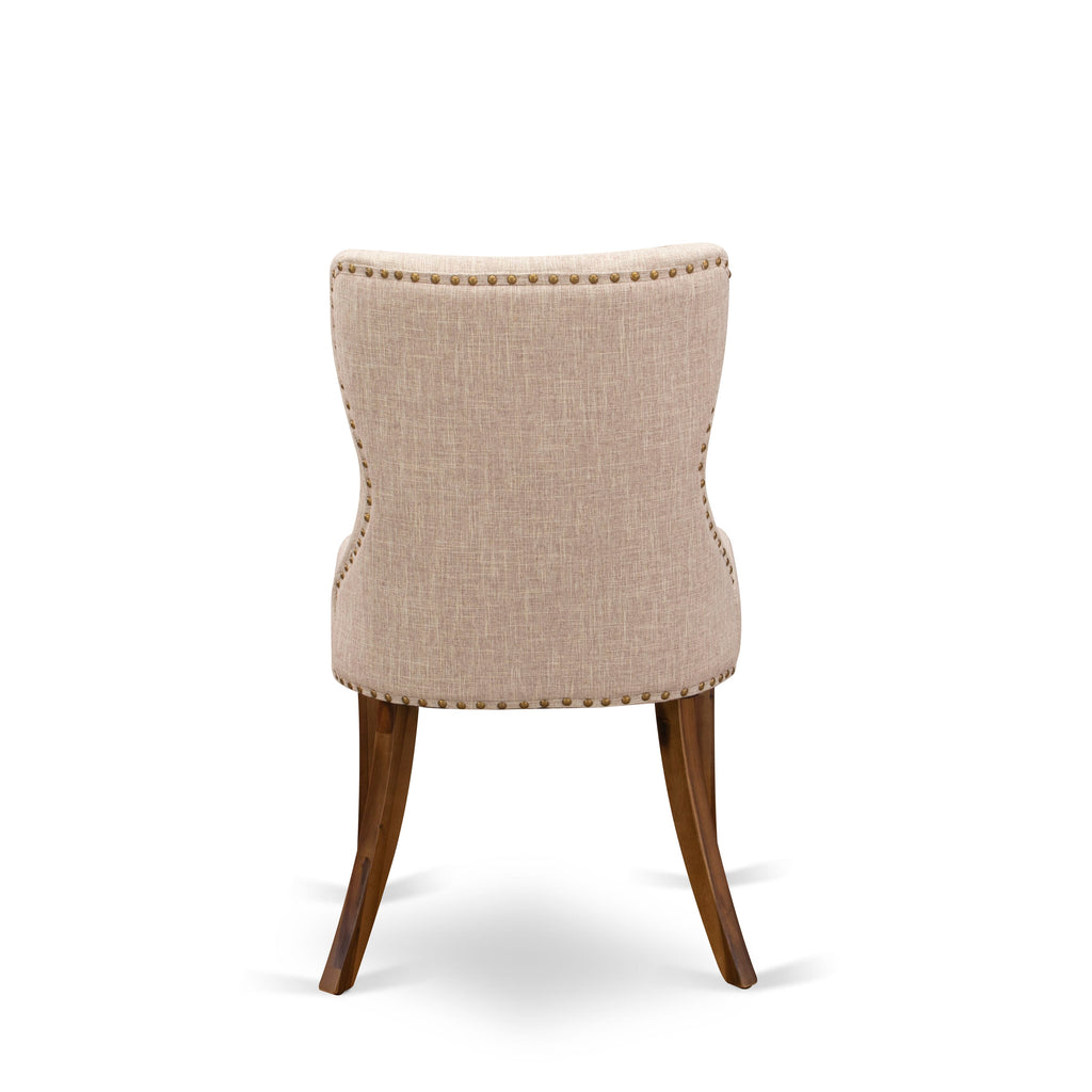 Luxe by East West Furniture - NESI7-AWA-04 - 7-piece Dining Room Table Set consists of a Modern Table and 6 Light Tan Linen Fabric Dining Chairs with Button Tufted Back - Antique Walnut Finish