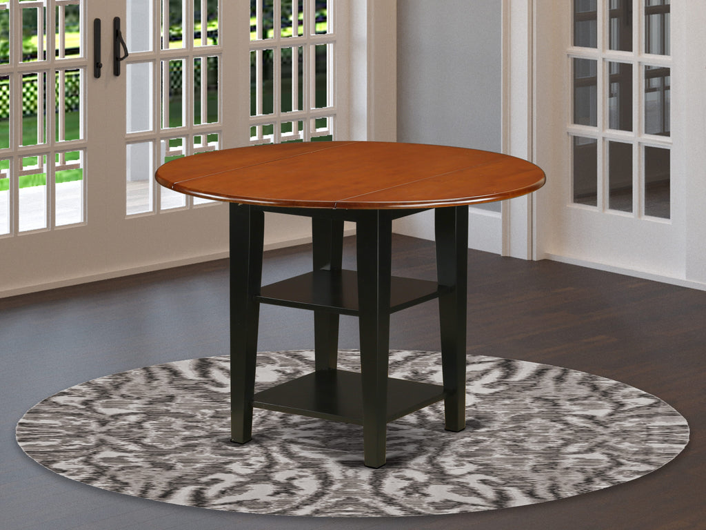 East West Furniture SUT-BCH-T Sudbury Dining Room Table - a Round kitchen Table Top with Dropleaf & 2 shelves
