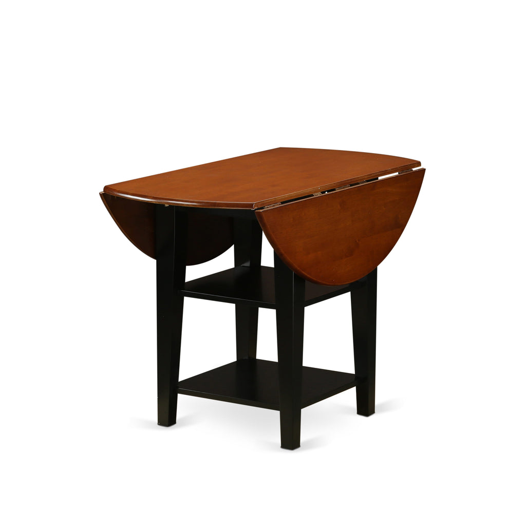 East West Furniture SUT-BCH-T Sudbury Dining Room Table - a Round kitchen Table Top with Dropleaf & 2 shelves