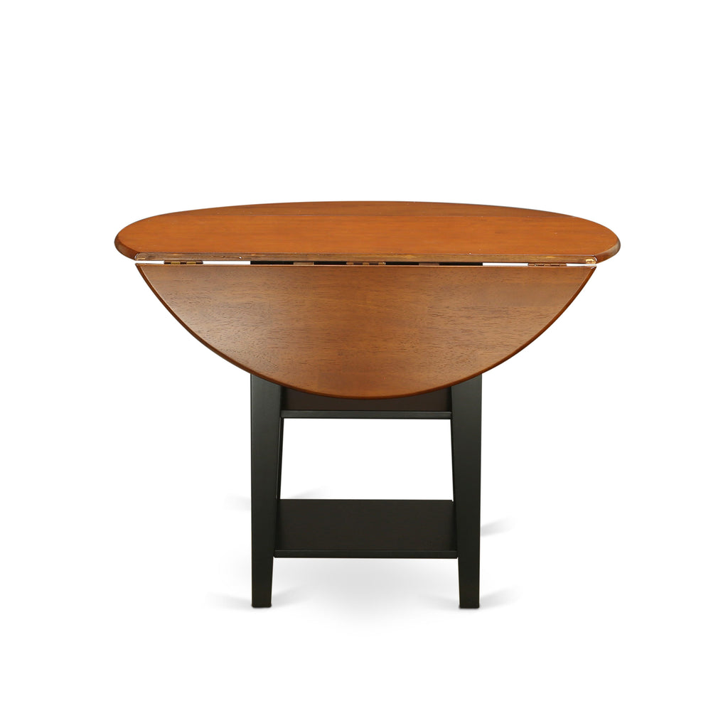East West Furniture SUT-BCH-T Sudbury Dining Room Table - a Round kitchen Table Top with Dropleaf & 2 shelves