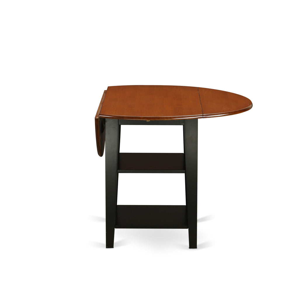 East West Furniture SUT-BCH-T Sudbury Dining Room Table - a Round kitchen Table Top with Dropleaf & 2 shelves
