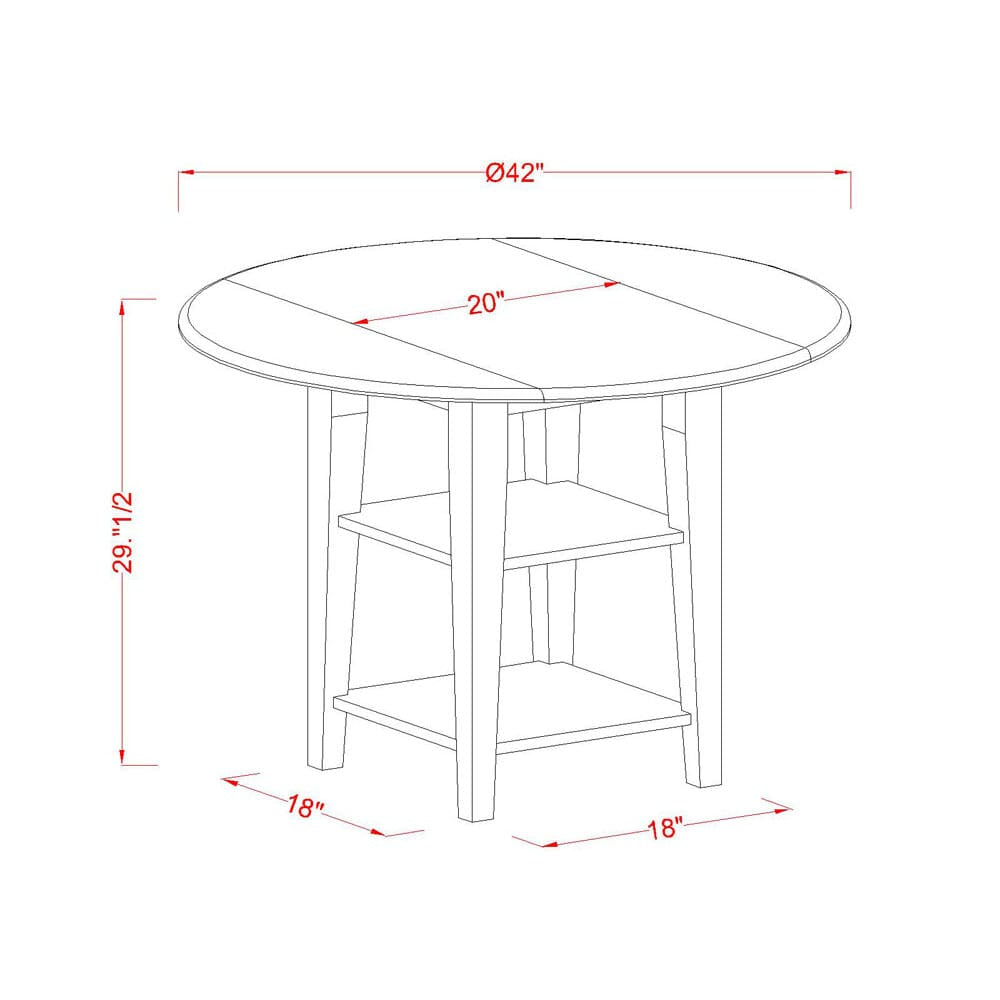 East West Furniture SUT-BMK-T Sudbury Dining Room Table - a Round kitchen Table Top with Dropleaf & 2 shelves