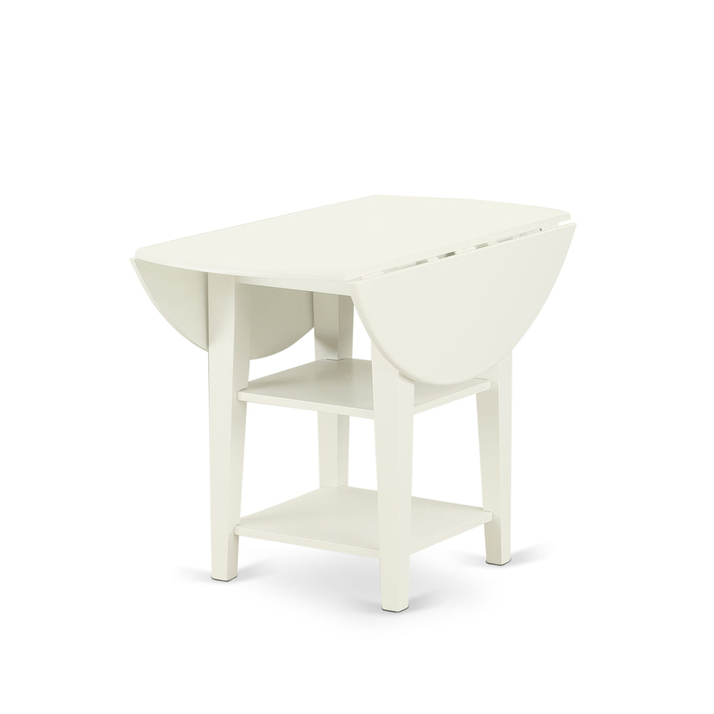 East West Furniture SUT-LWH-T Sudbury Modern Dining Table - a Round Kitchen Table Top with Dropleaf & 2 shelves