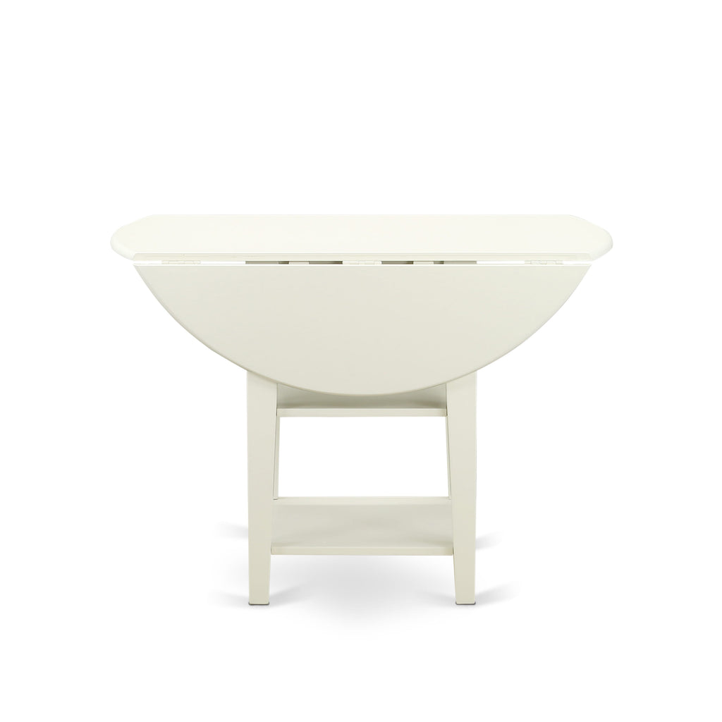 East West Furniture SUT-LWH-T Sudbury Modern Dining Table - a Round Kitchen Table Top with Dropleaf & 2 shelves