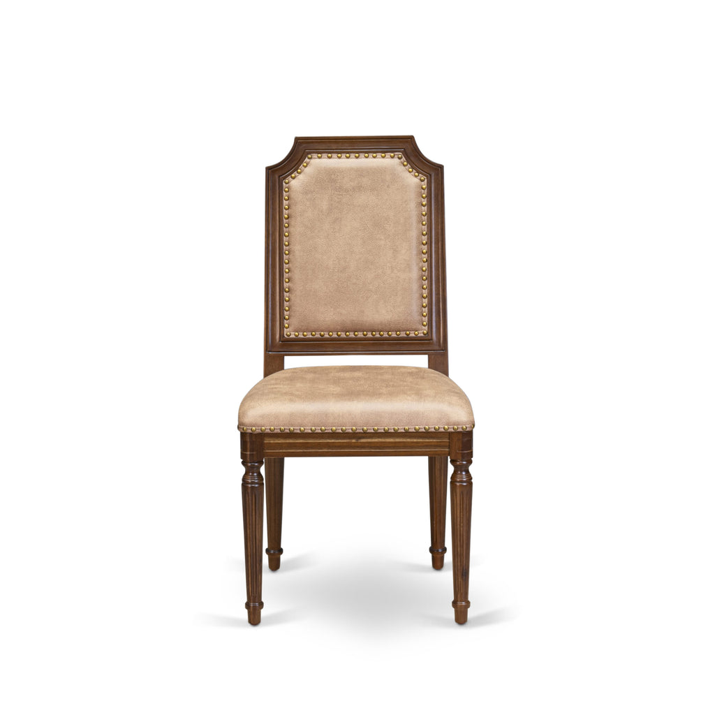 Luxe by East West Furniture NKTY5-AWA-28 5-piece Modern Dining Table Set consists of a Kitchen Table and 4 Beige PU Leather Dining room Chairs with High Back-Antique Walnut Finish