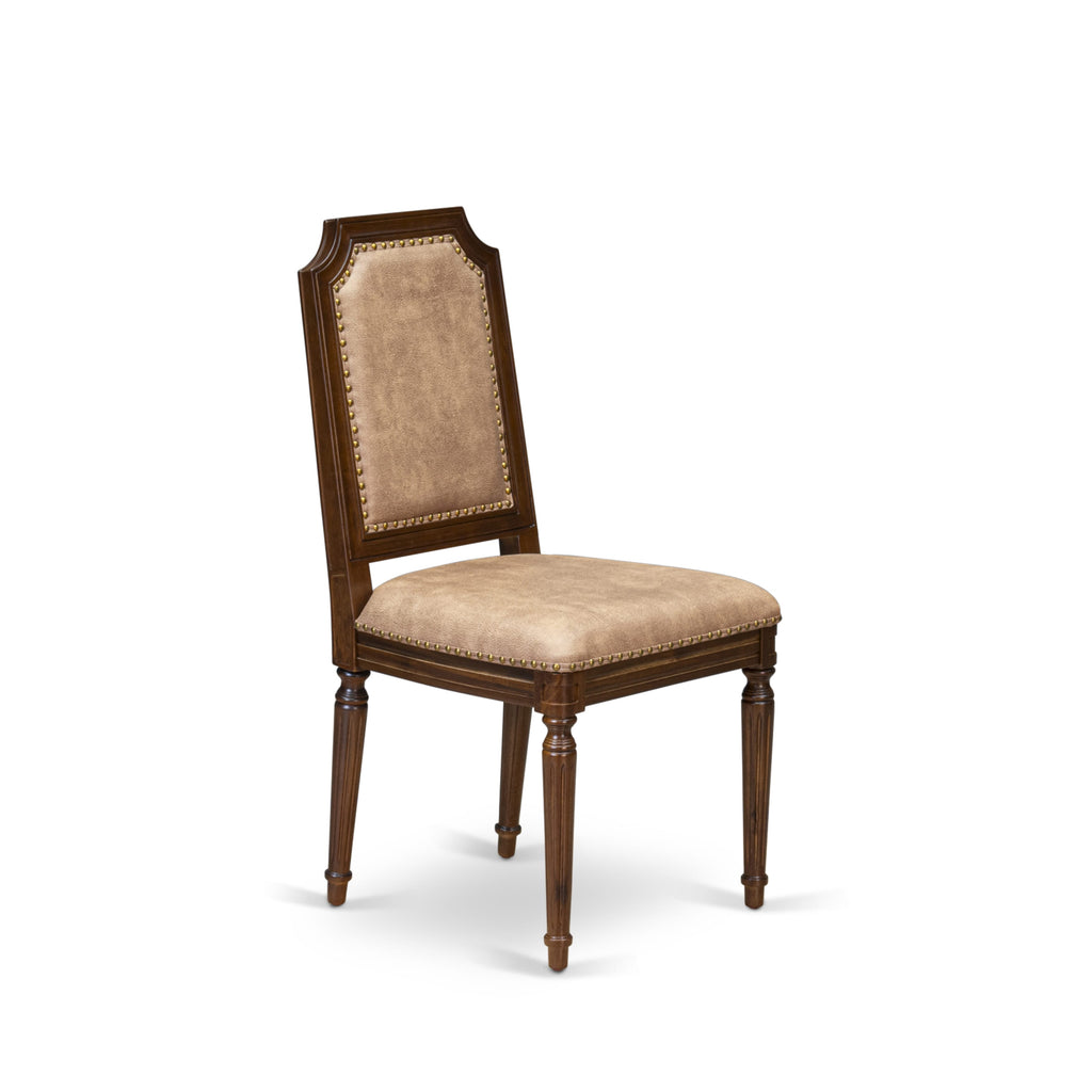Luxe by East West Furniture NKTY5-AWA-28 5-piece Modern Dining Table Set consists of a Kitchen Table and 4 Beige PU Leather Dining room Chairs with High Back-Antique Walnut Finish