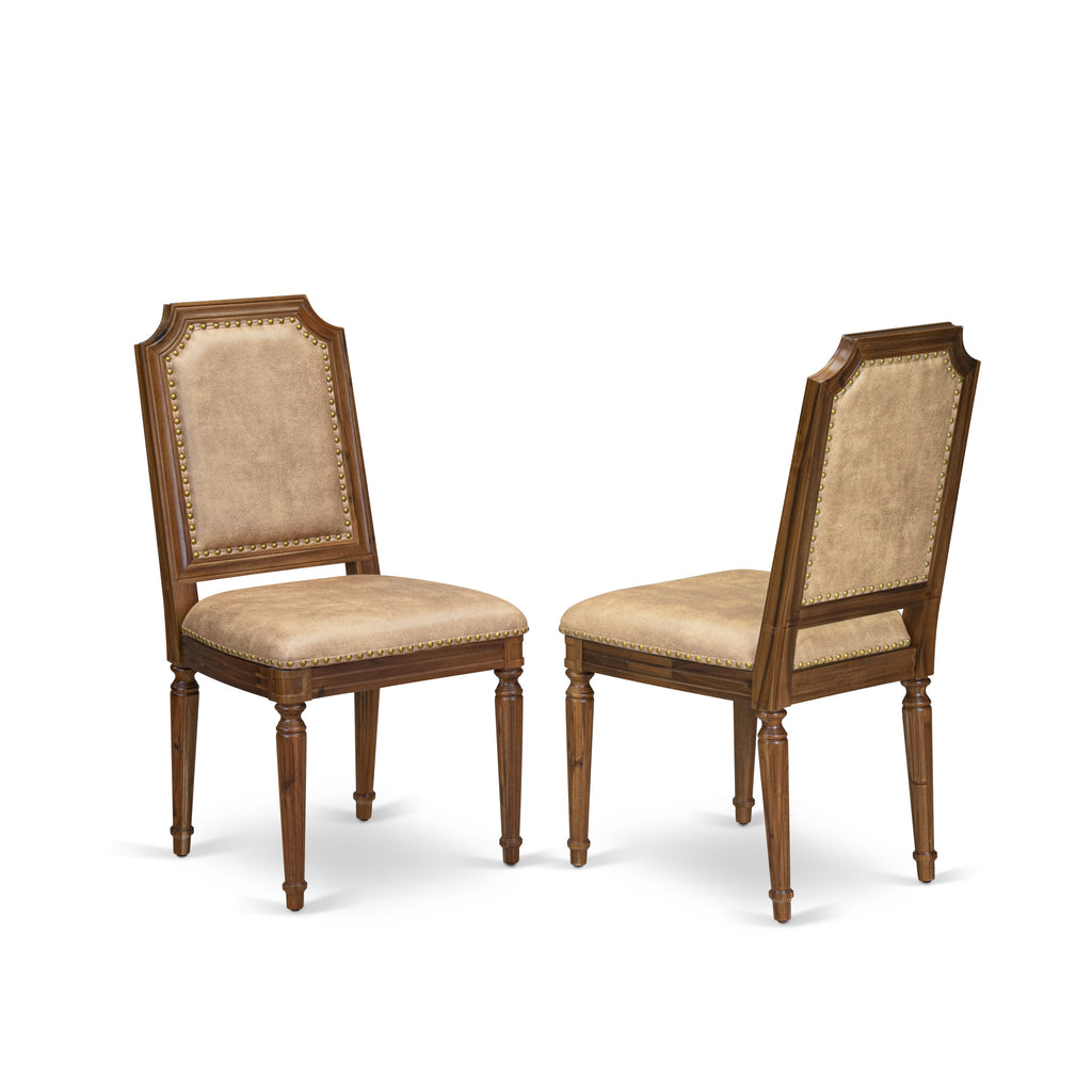 Luxe by East West Furniture - TYC-AWA-28 - Parson Chairs with Beige PU Leather Padded Chairs, set of 2, Antique Walnut Finish