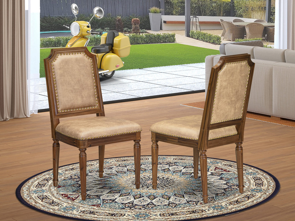 Luxe by East West Furniture NKTY9-AWA-28 9-piece Kitchen Table Set consists of a Dining Table and 8 Beige PU Leather Dinner Chairs with High Back-Antique Walnut Finish