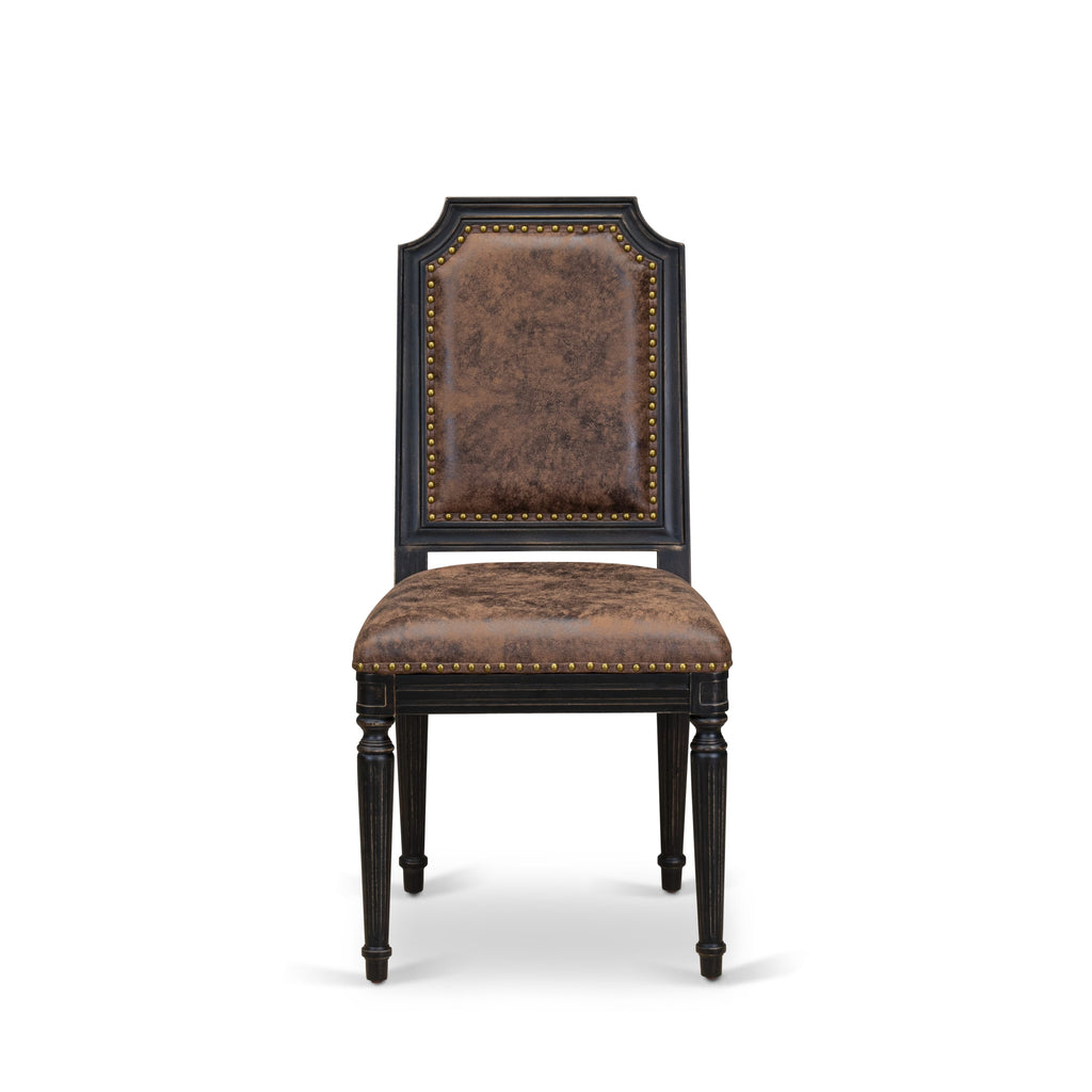 Luxe by East West Furniture NKTY9-SBB-33 9-piece Dining Table Set consists of a Dining Table and 8 Brown Textured PU Leather Kitchen Chairs with High Back-Sand Blasting Black Finish