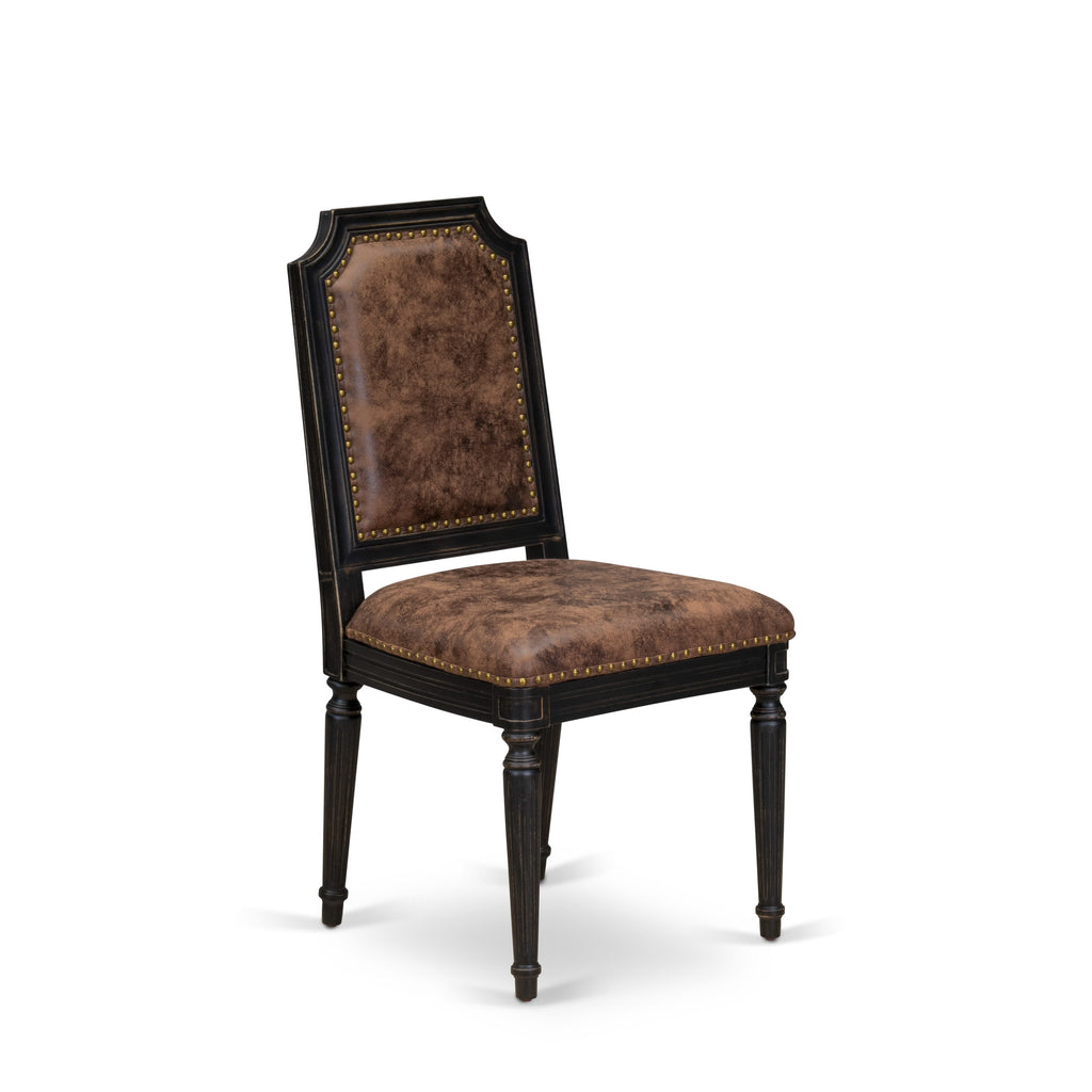 Luxe by East West Furniture NKTY9-SBB-33 9-piece Dining Table Set consists of a Dining Table and 8 Brown Textured PU Leather Kitchen Chairs with High Back-Sand Blasting Black Finish