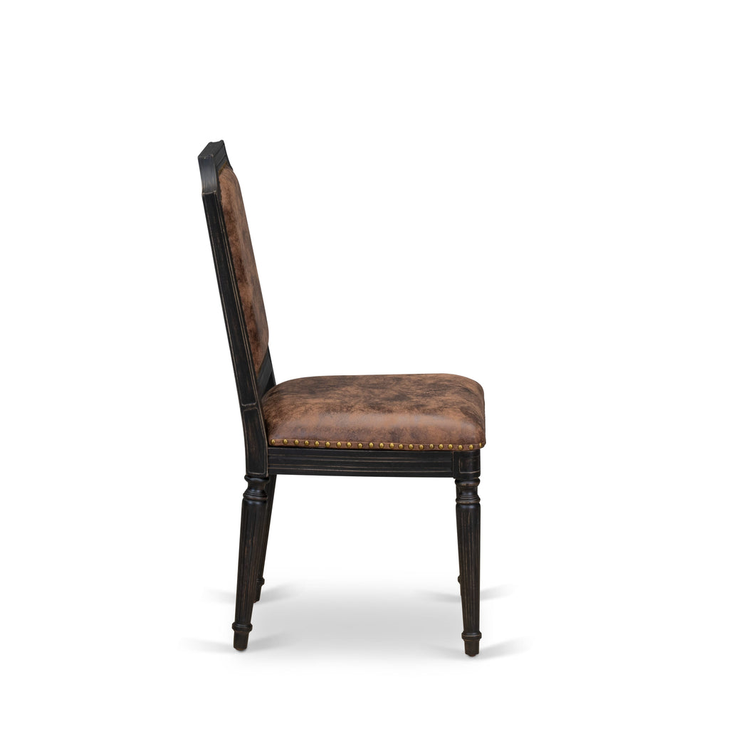 Luxe by East West Furniture LKTY5-SBB-33 5-piece Dining Room Set consists of a Kitchen Table and 4 Brown Textured PU Leather Dinner Chairs with High Back-Sand Blasting Black Finish