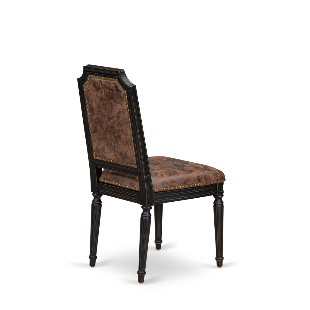 Luxe by East West Furniture NETY9-SBB-33 9-piece Dining Room Set includes a Kitchen Table and 8 Brown Textured PU Leather Dining Chairs with High Back-Sand Blasting Black Finish