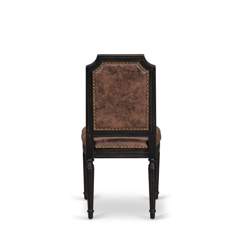 Luxe by East West Furniture LKTY5-SBB-33 5-piece Dining Room Set consists of a Kitchen Table and 4 Brown Textured PU Leather Dinner Chairs with High Back-Sand Blasting Black Finish