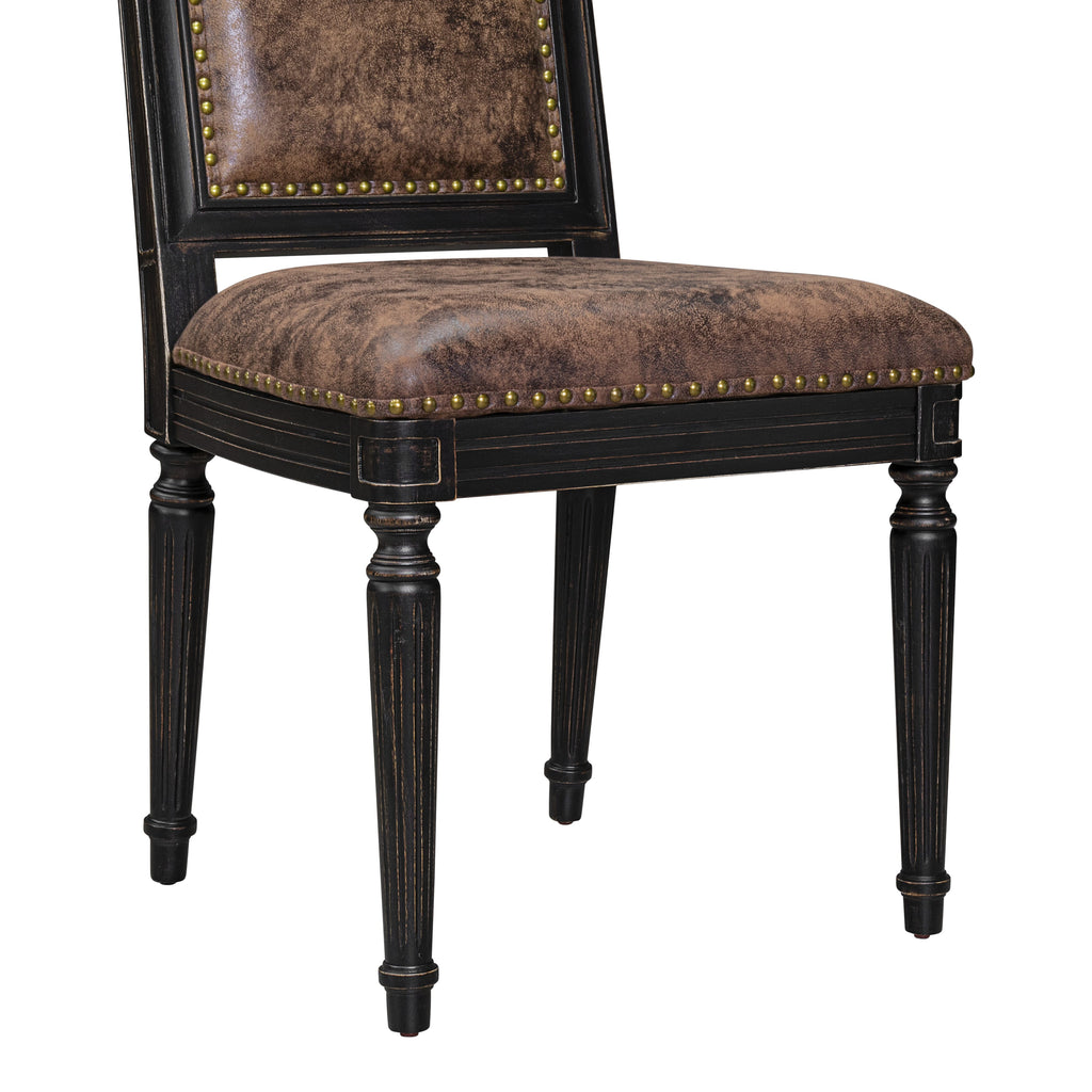 Luxe by East West Furniture LKTY5-SBB-33 5-piece Dining Room Set consists of a Kitchen Table and 4 Brown Textured PU Leather Dinner Chairs with High Back-Sand Blasting Black Finish