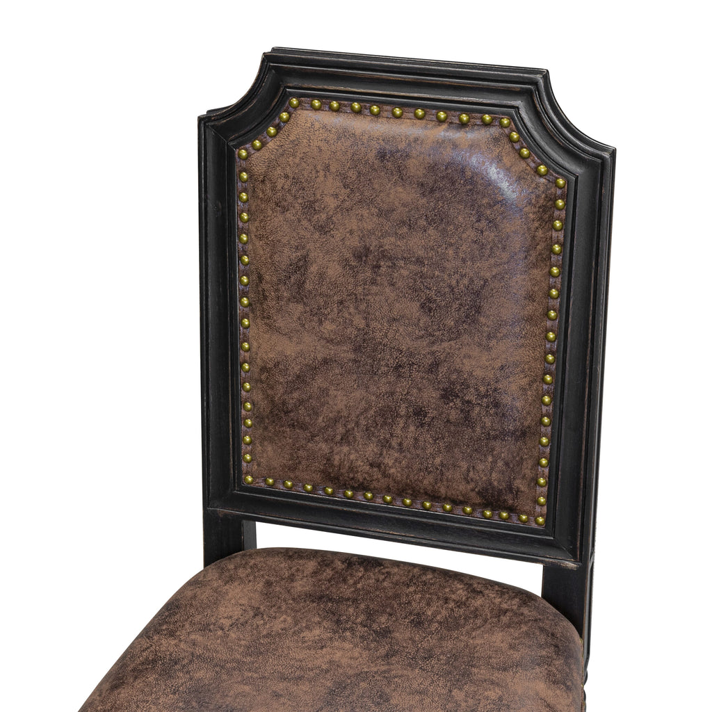 Luxe by East West Furniture NKTY9-SBB-33 9-piece Dining Table Set consists of a Dining Table and 8 Brown Textured PU Leather Kitchen Chairs with High Back-Sand Blasting Black Finish
